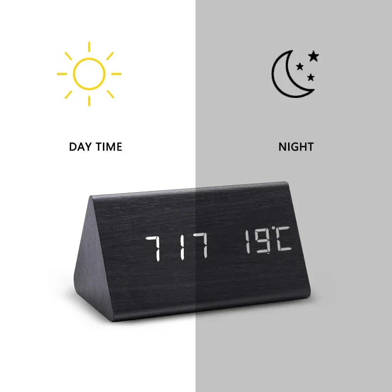 WoodWatch Digitale LED-Uhr – Sprachbefehle, Wecker, Temperaturanzeige –