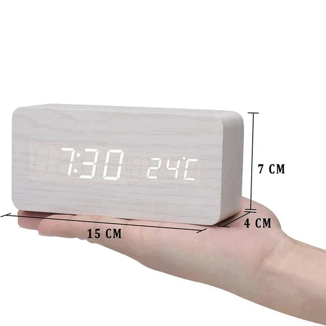 WoodWatch Digitale LED-Uhr – Sprachbefehle, Wecker, Temperaturanzeige –