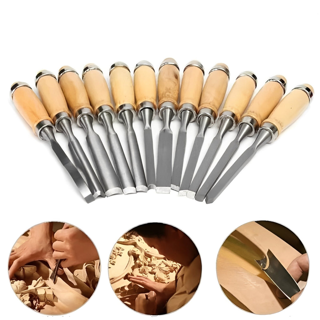 12-teiliges Holzschnitzset - Werkzeuge mit ergonomischem Griff