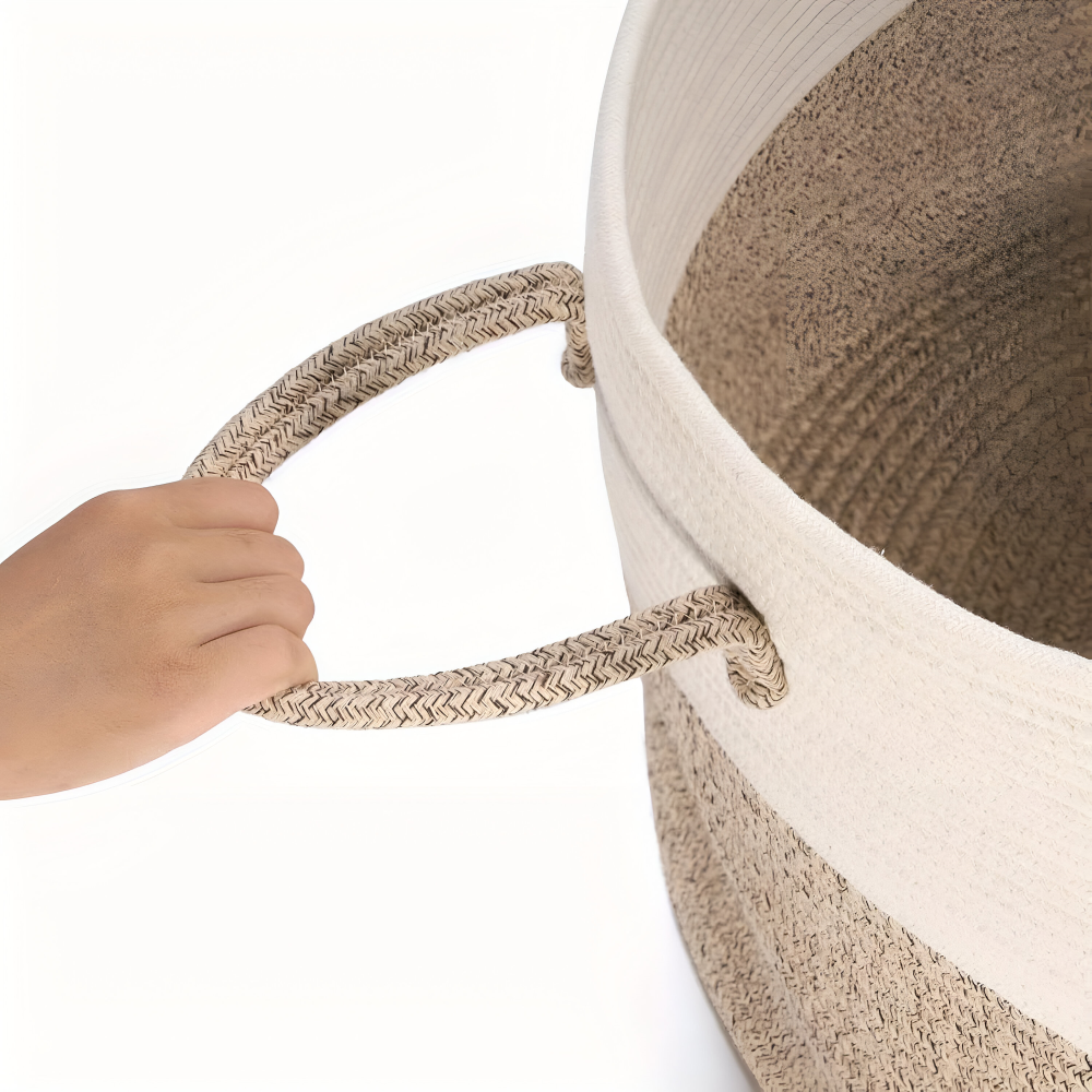 Coș mare de depozitare împletit, de 50 L — design în două tonuri, 51 x 34 cm