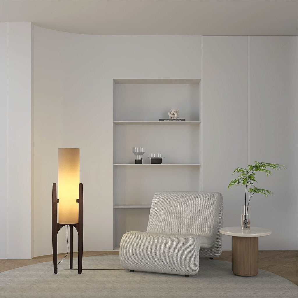 Serene Linen Shade Floor Lamp With Natural Wood Frame