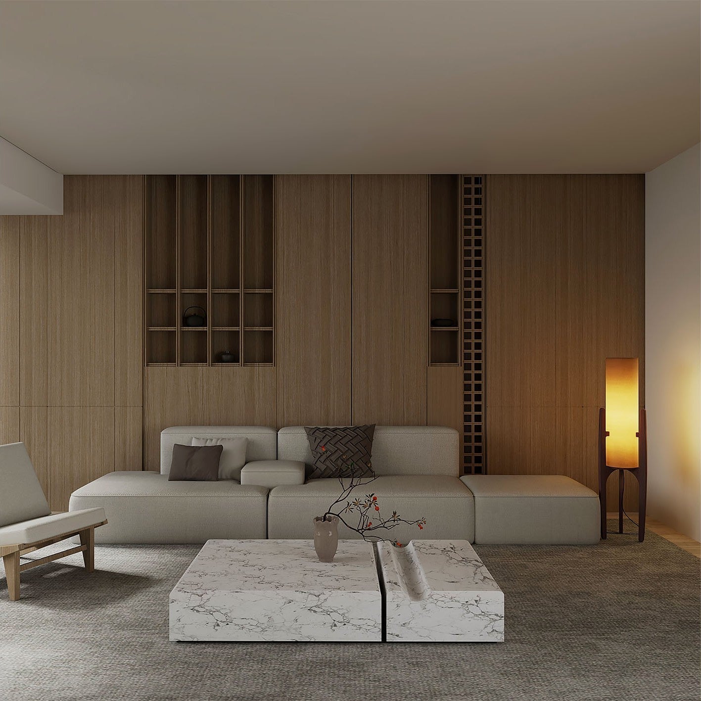 Serene Linen Shade Floor Lamp With Natural Wood Frame