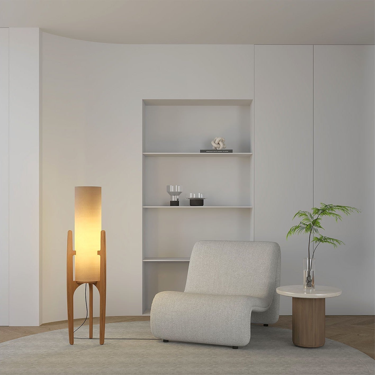 Serene Linen Shade Floor Lamp With Natural Wood Frame