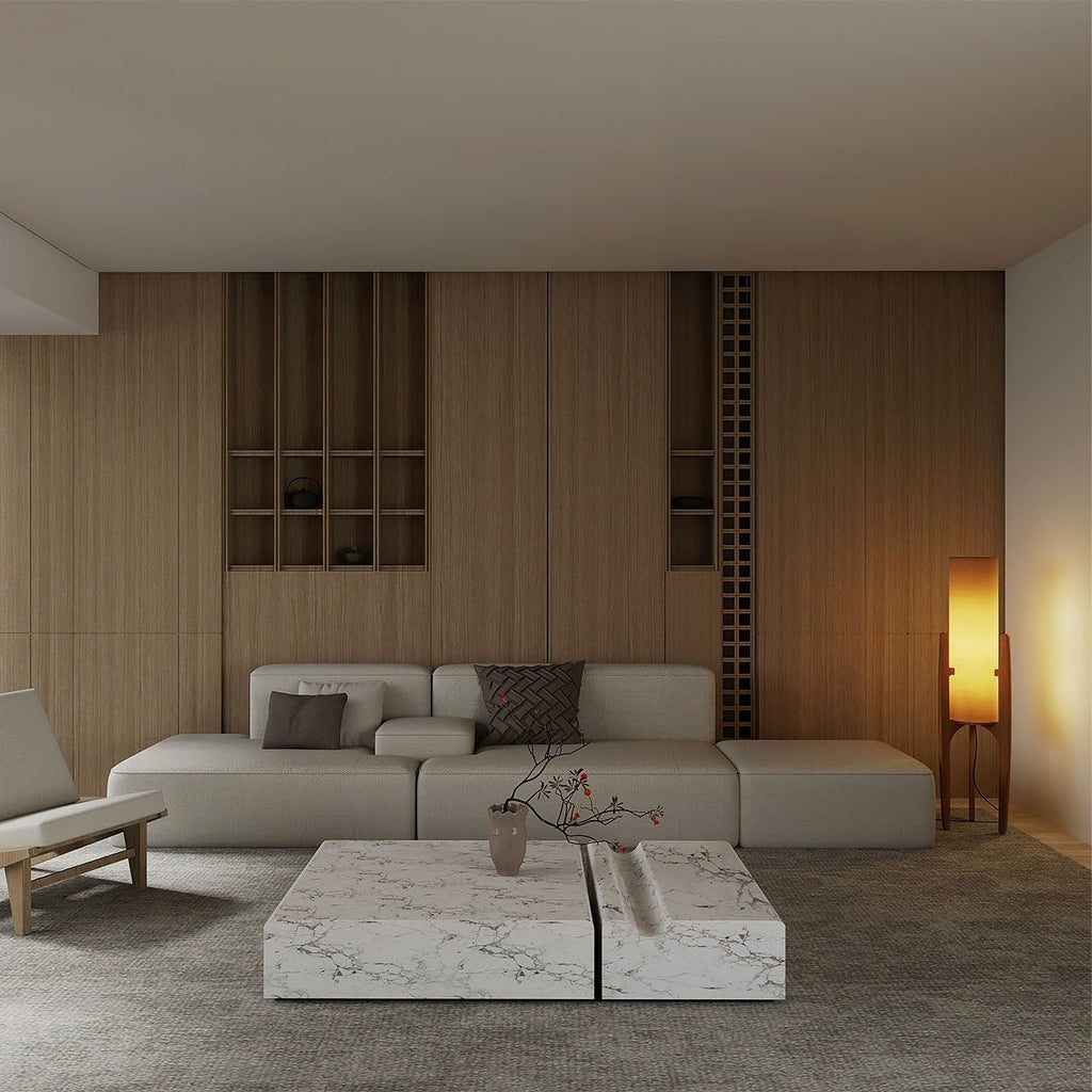 Serene Linen Shade Floor Lamp With Natural Wood Frame