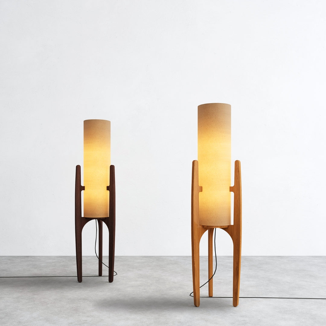 Serene Linen Shade Floor Lamp With Natural Wood Frame