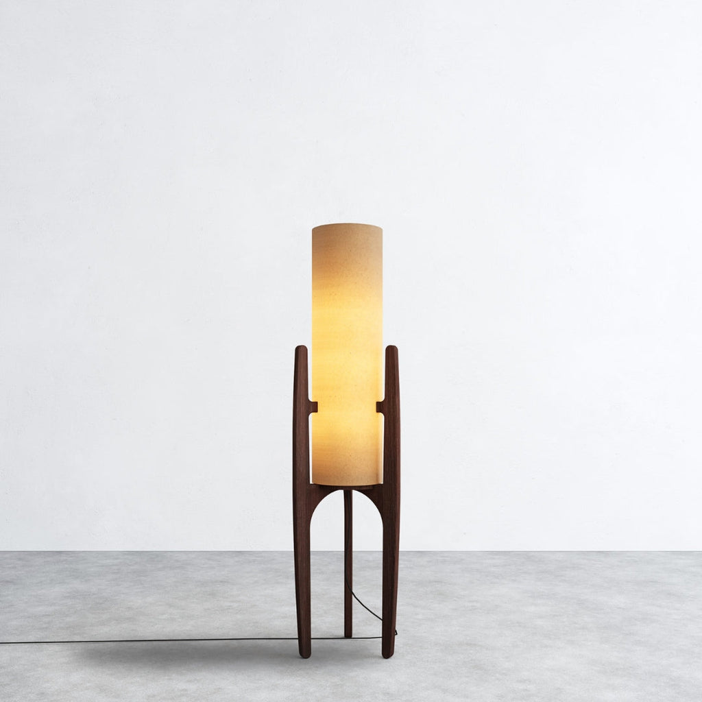 Serene Linen Shade Floor Lamp With Natural Wood Frame