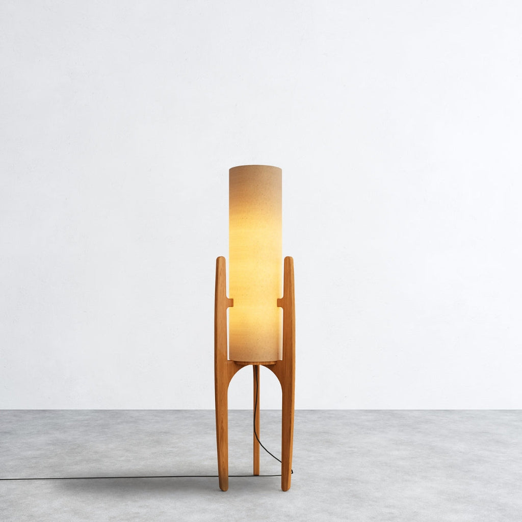 Serene Linen Shade Floor Lamp With Natural Wood Frame