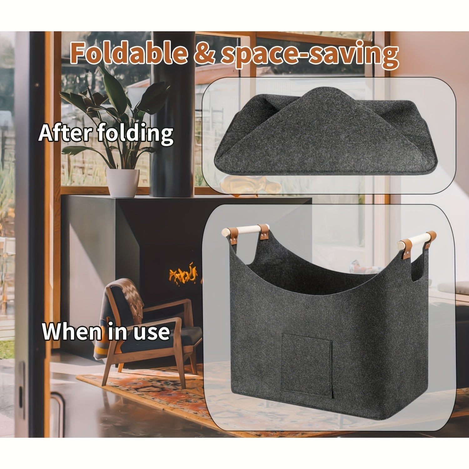 Large Felt Storage Basket For Firewood 55L For Fireplace And Stove