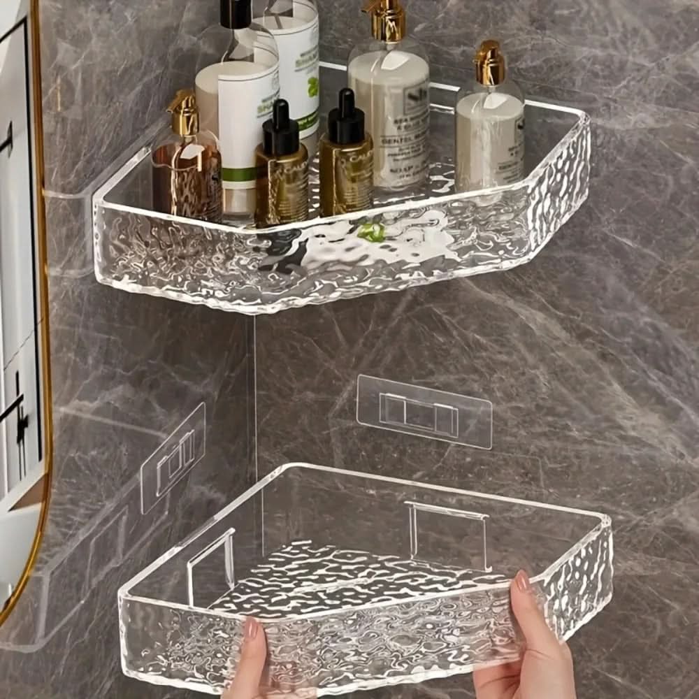 GLACIERA Wandmontierter Eck-Badezimmerregal-Organizer — Strukturierte Optik inspiriert von Gletschern