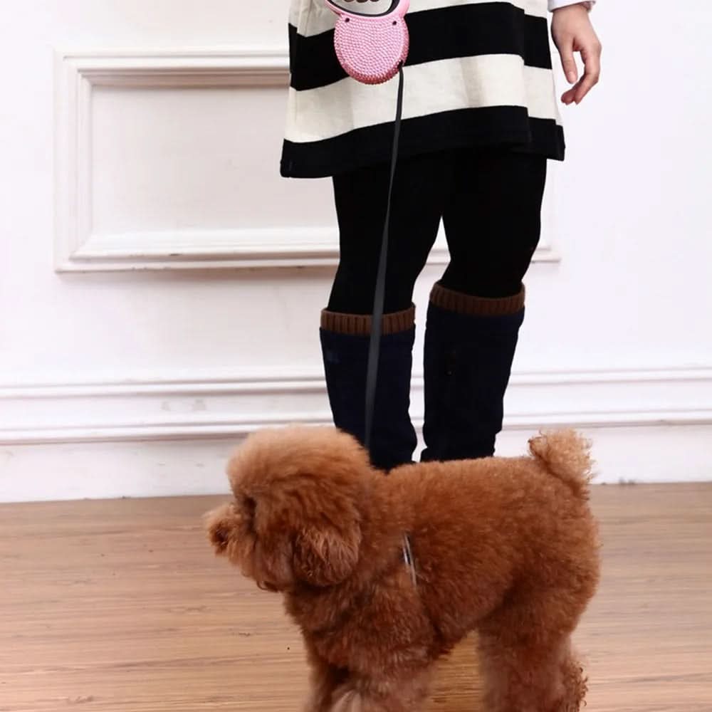 GlimmerPaw Luxury Retractable Leash — Rhinestone Trim, Smooth Retracting Handle