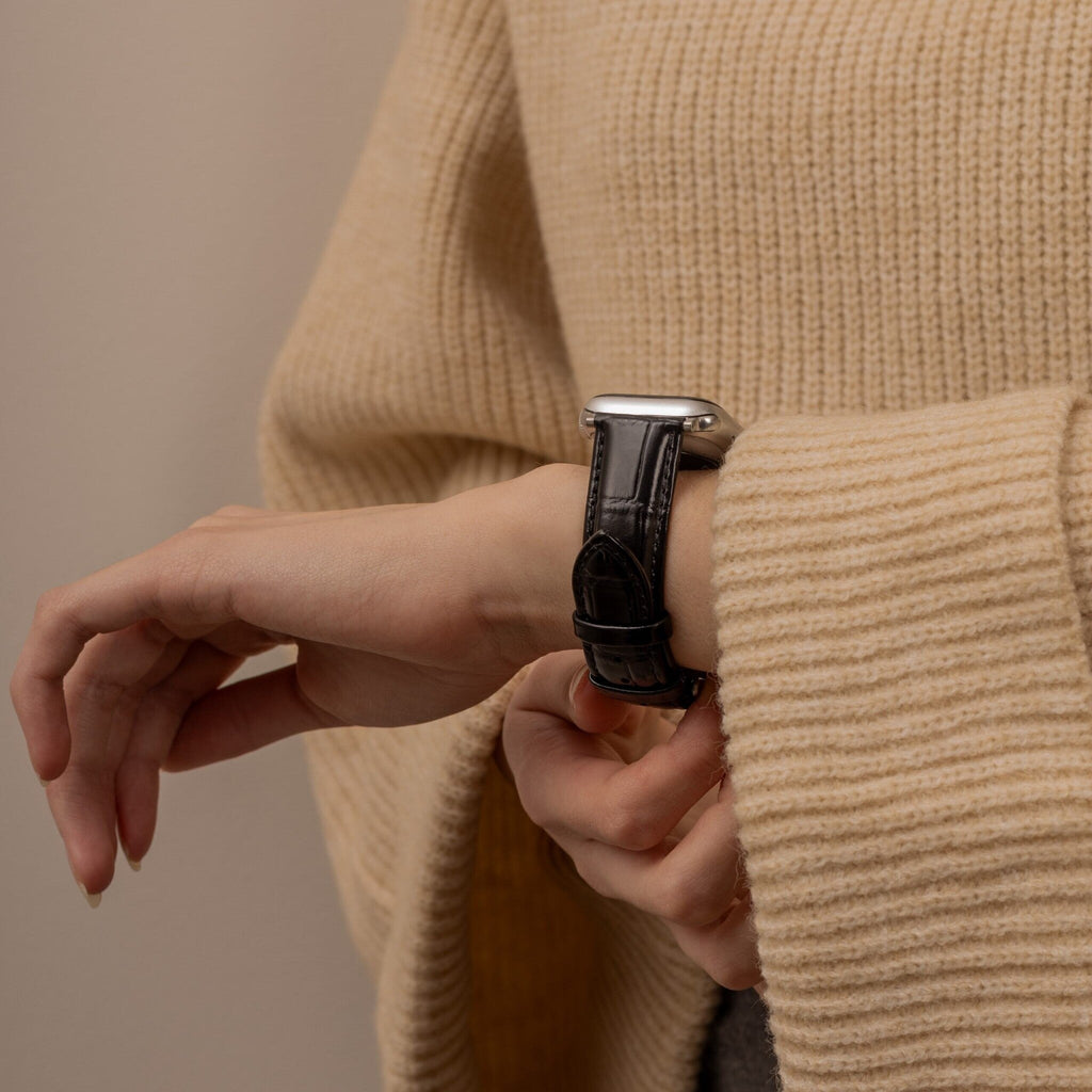 Apple Watch-sort læderrem — krokodillemønster