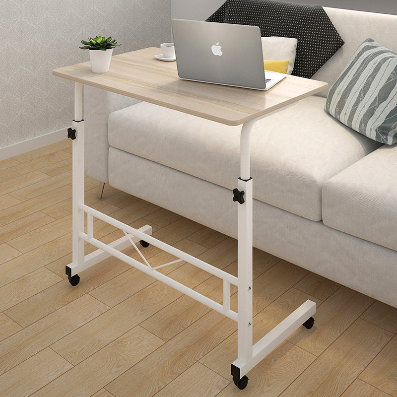 Mobile Laptop Desk On Wheels Height Adjustable With White Steel Frame And Wood Top