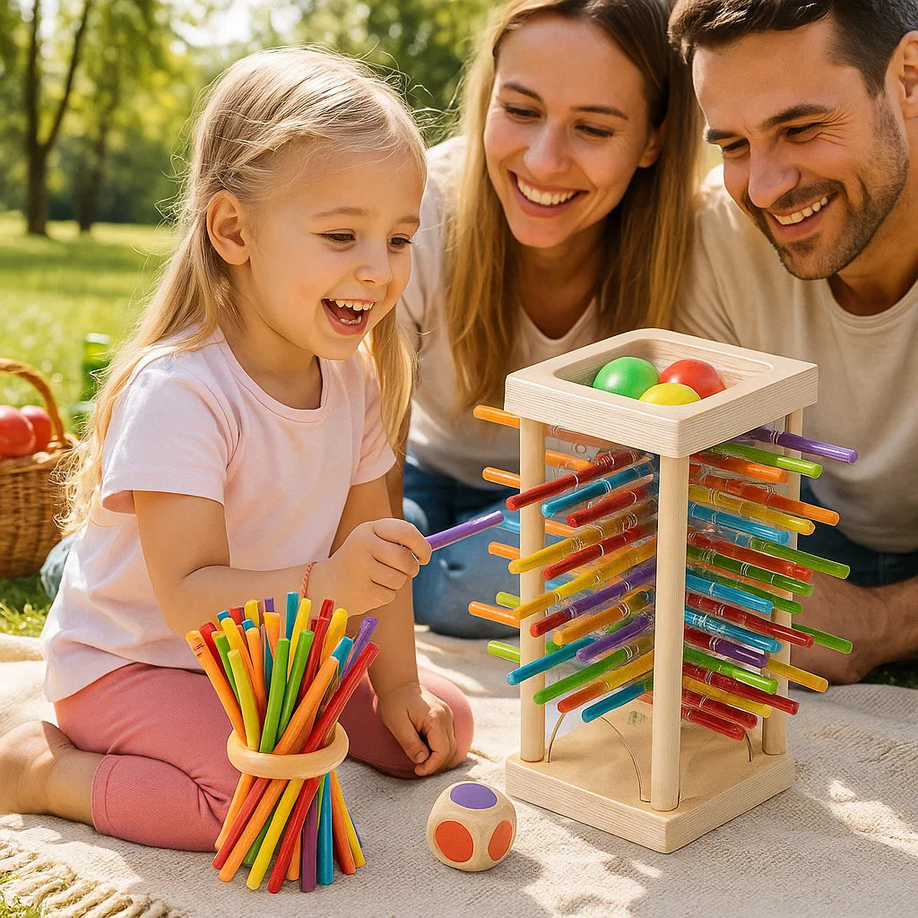 Houten stapelspel met 3-in-1-stokken - bouwt concentratie en coördinatievaardigheden op