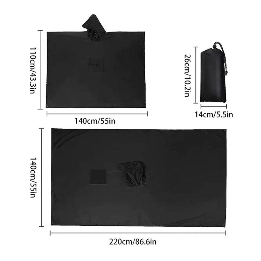 3-in-1-wasserdichter Regenponcho mit Kapuze - Abdeckung für Plane und Schlafsack