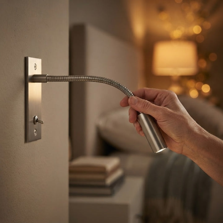 Einstellbare Wandleuchte zum Lesen — Flexibler Schwanenhalsarm, 3 Lichtfarben, 3000–6000 K