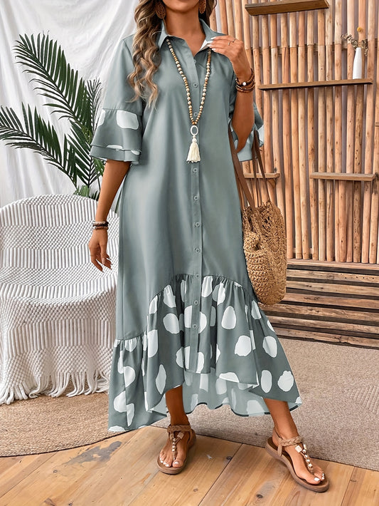Robe Élégante à Pois avec Boutons
