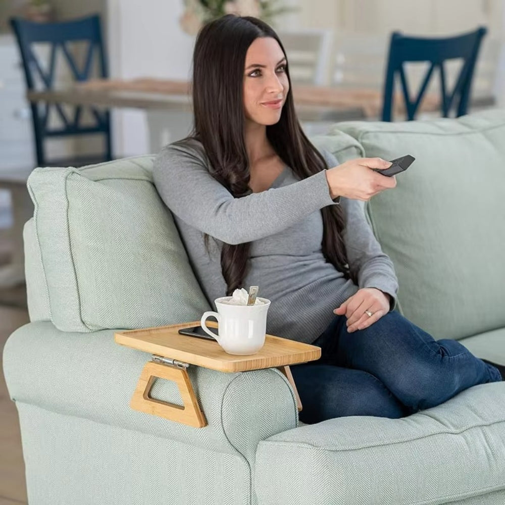 Bamboo Couch Armrest Tray with Clip-On Design | Ka-mostore