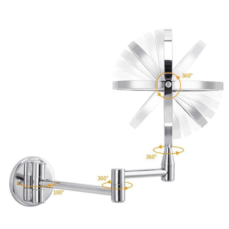 Illuminated Dual-Arm Makeup Mirror For Wall Mount With Adjustable Extension And LED Lighting