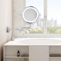 Illuminated Dual-Arm Makeup Mirror For Wall Mount With Adjustable Extension And LED Lighting