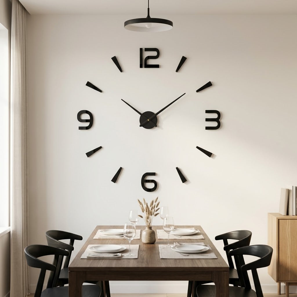 DIY Wanduhr 3D mit selbstklebenden Ziffern, Schwarz, Ø 40–120 cm -    Zorenza