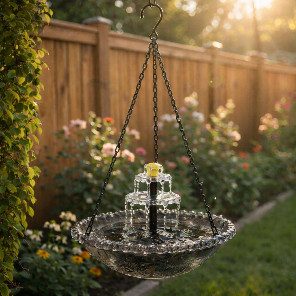 Solar-Springbrunnen mit Vogeltränke – kabellos, zweistufig, hängend -    Zorenza