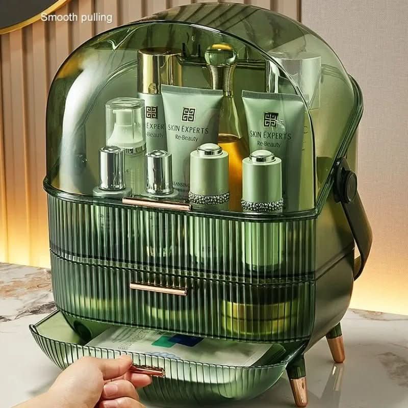 AuraGlow Pöly- ja vedenpitävä meikkien järjestelijä — tyylikäs kosmetiikkalaatikko