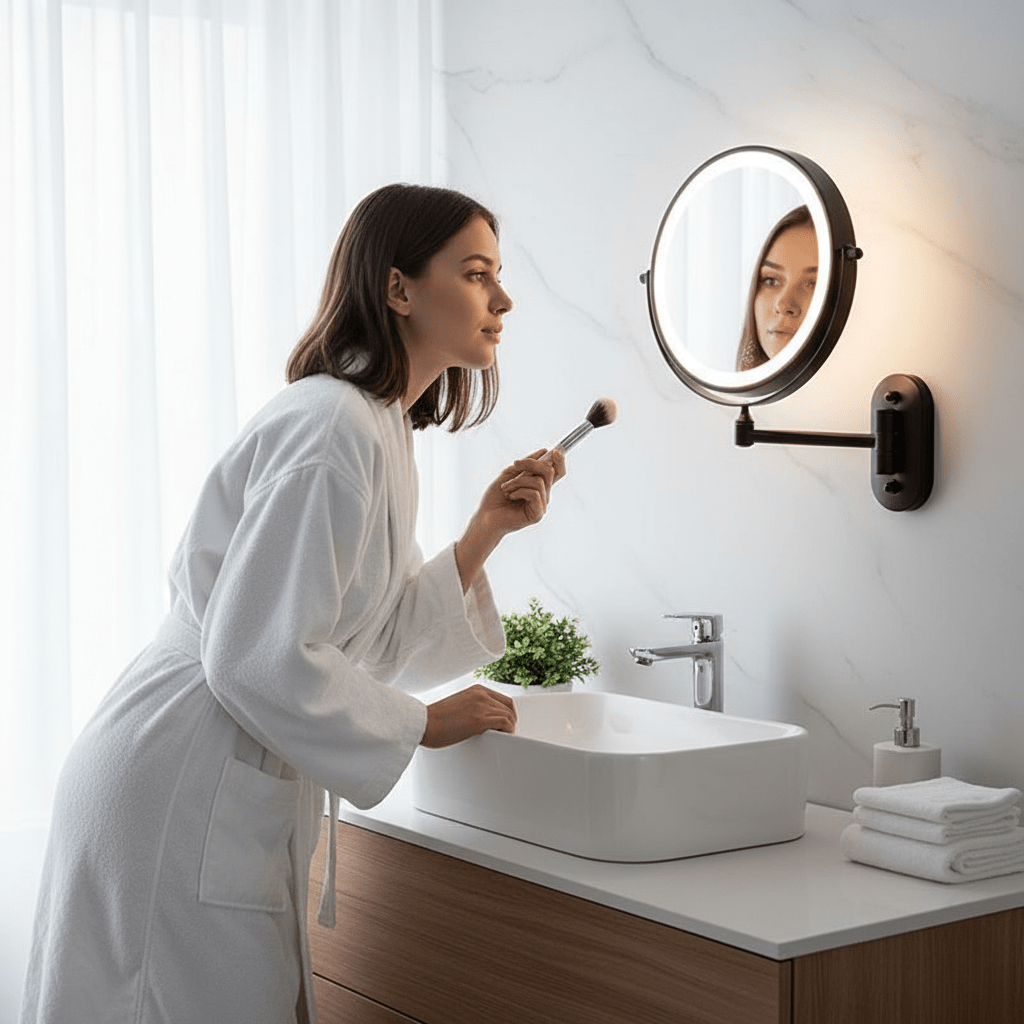 Rechargeable LED Magnifying Vanity Mirror Dimmable 20 Cm Round
