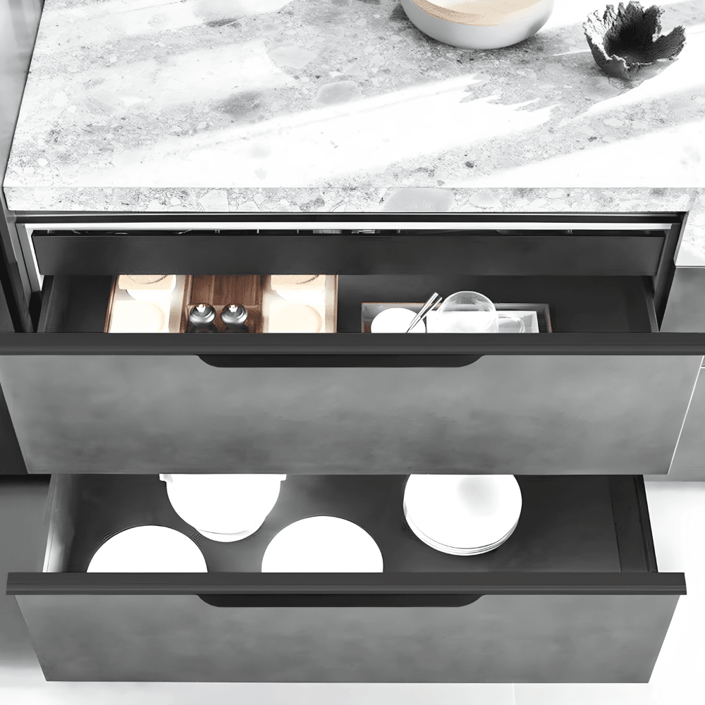 Corner Profile Cabinet With Anti-Fingerprint Finish And Hidden Handleless