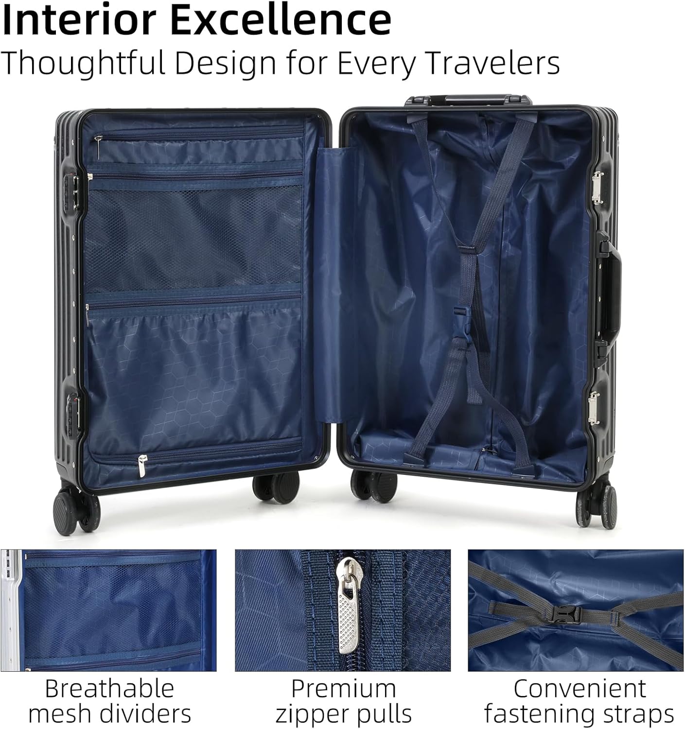 Equipaje de aluminio: cerradura TSA y ruedas giratorias silenciosas | Ka-mostore