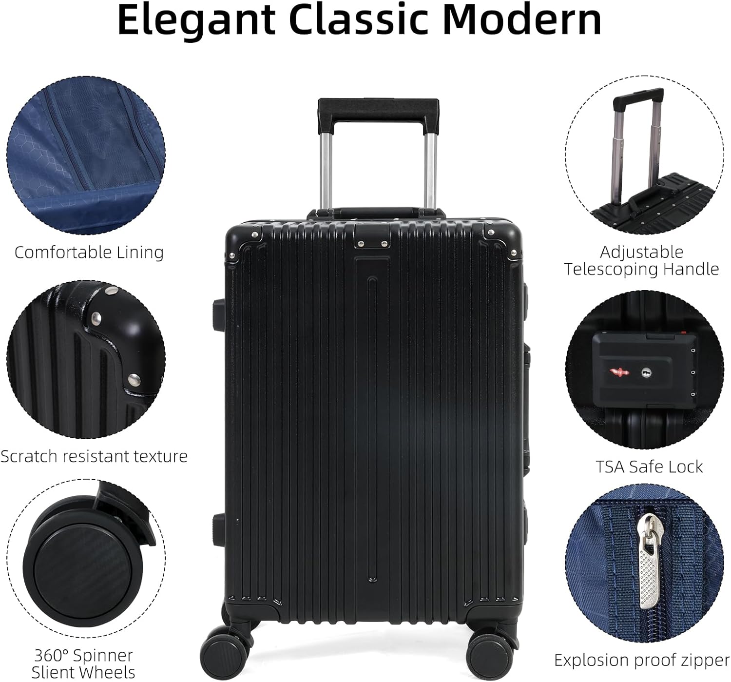 Equipaje de aluminio: cerradura TSA y ruedas giratorias silenciosas | Ka-mostore