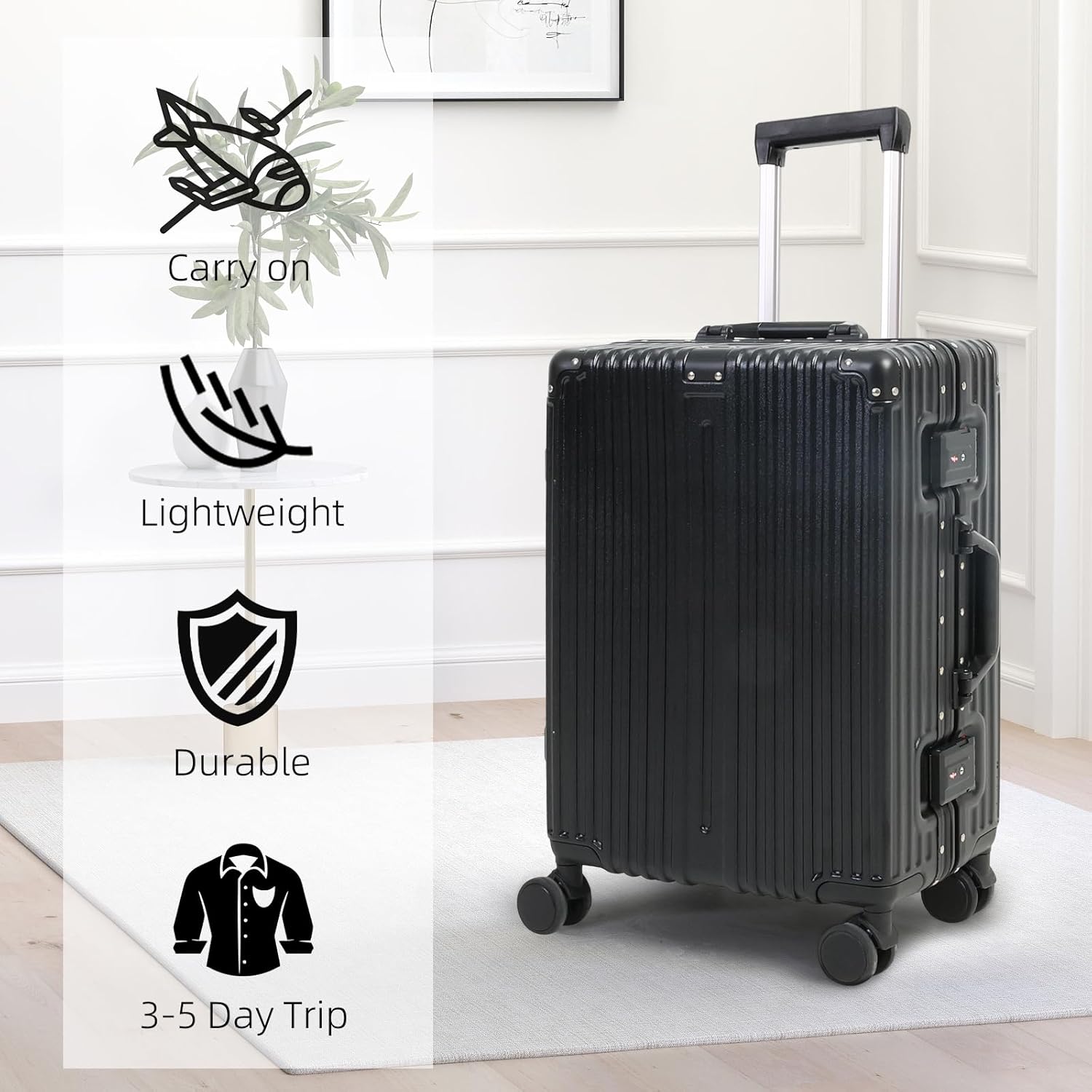 Equipaje de aluminio: cerradura TSA y ruedas giratorias silenciosas | Ka-mostore