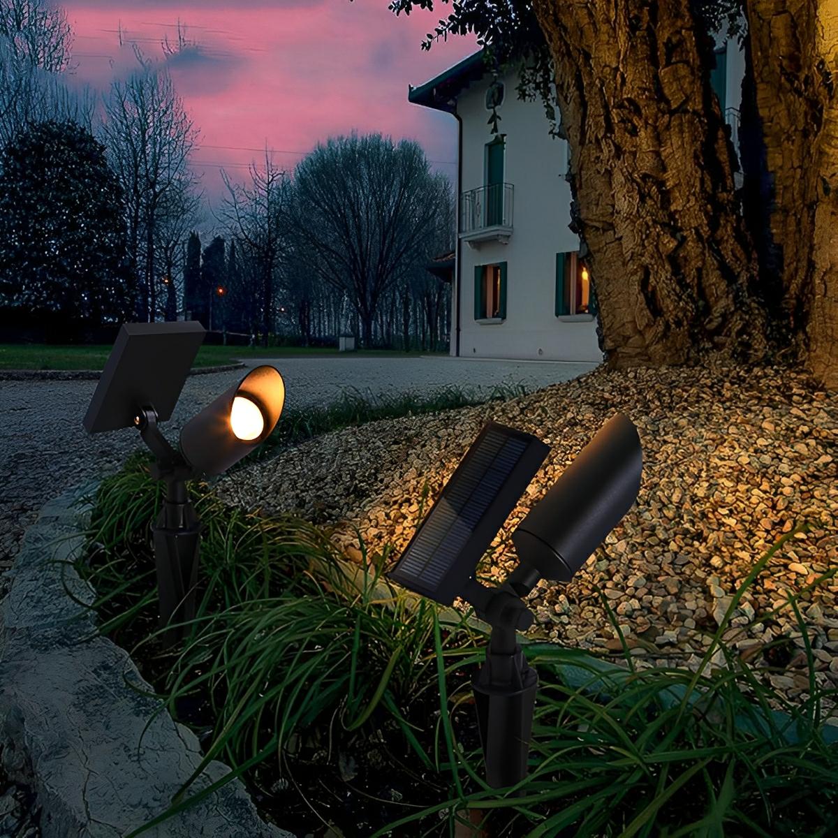 IP65 Aluminum Ground Garden Spotlight, 5W, Black, Solar or Wired, Adjustable