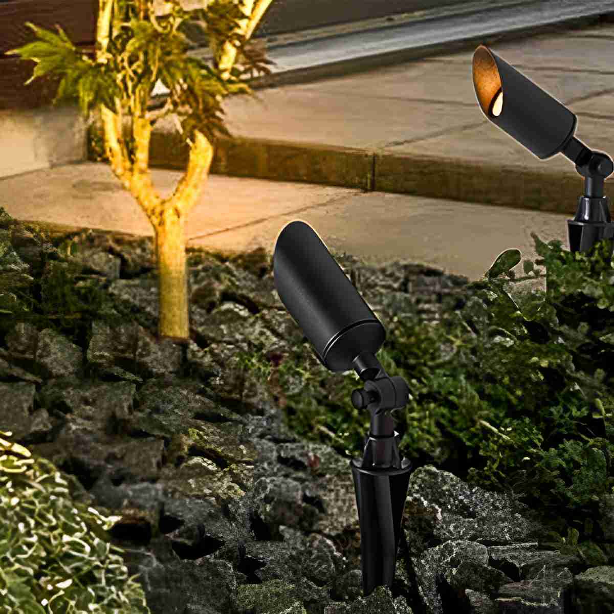 IP65 Aluminum Ground Garden Spotlight, 5W, Black, Solar or Wired, Adjustable