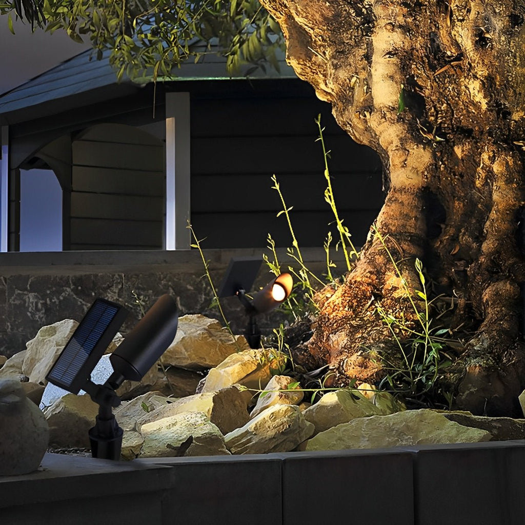 IP65 Aluminum Ground Garden Spotlight, 5W, Black, Solar or Wired, Adjustable