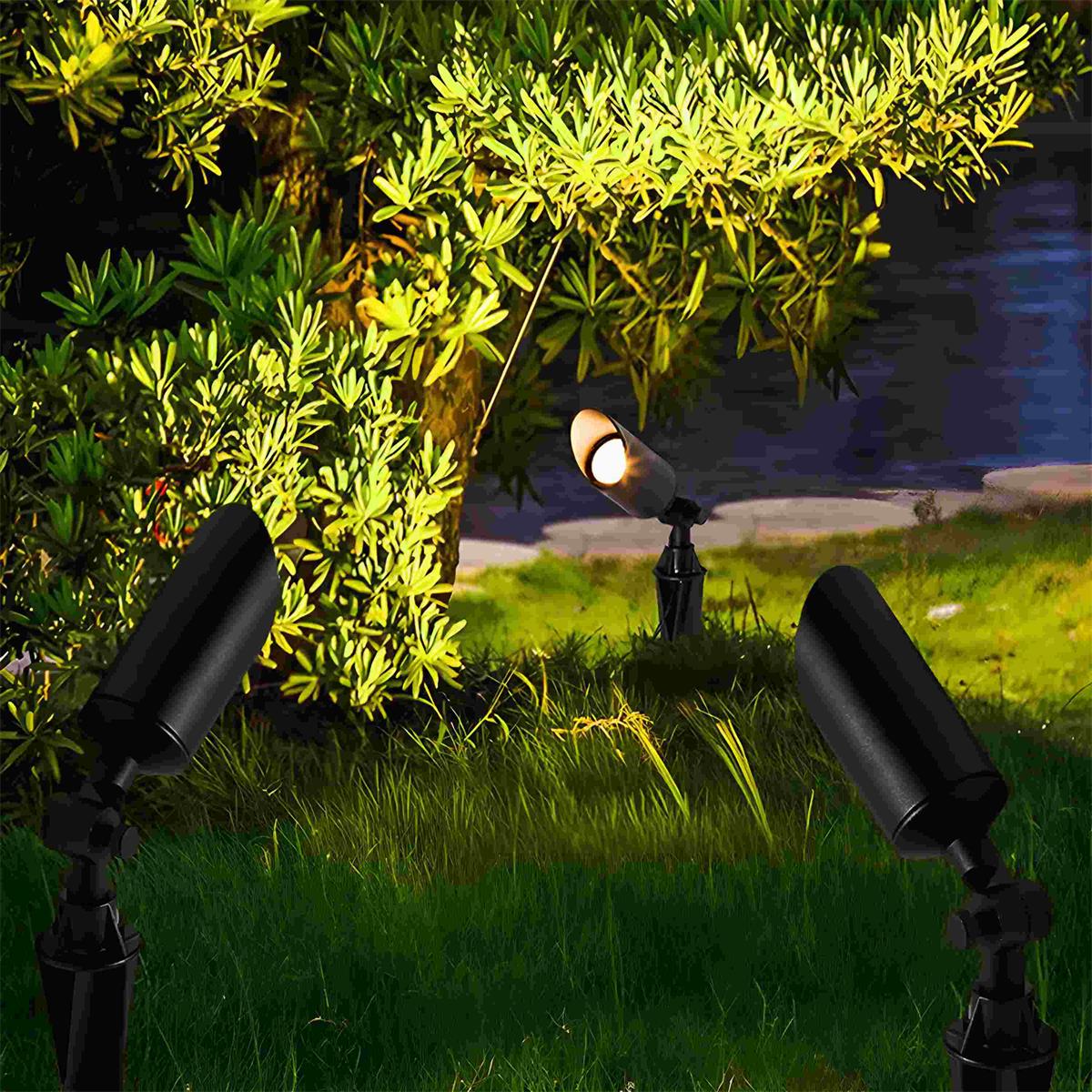 IP65 Aluminum Ground Garden Spotlight, 5W, Black, Solar or Wired, Adjustable