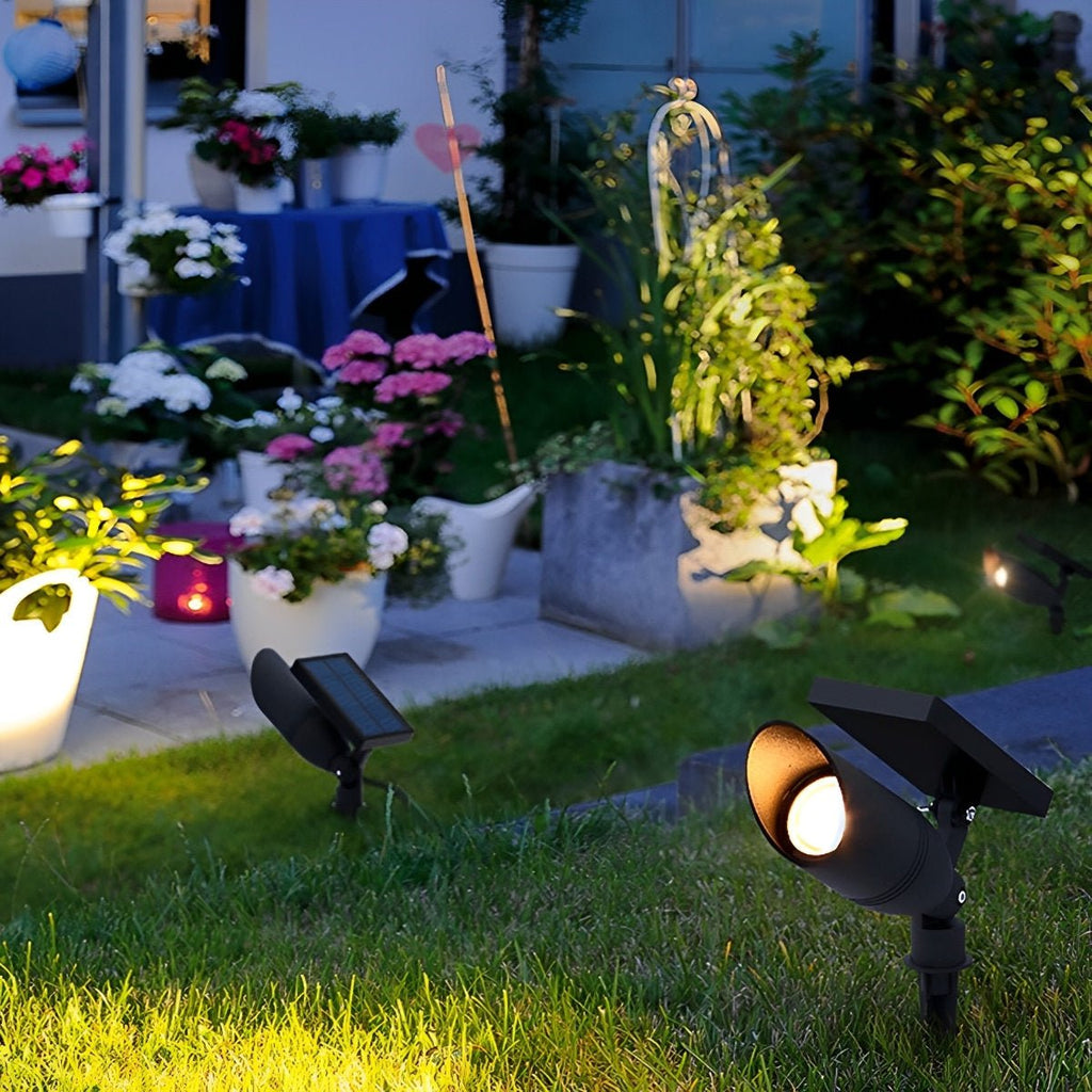 IP65 Aluminum Ground Garden Spotlight, 5W, Black, Solar or Wired, Adjustable