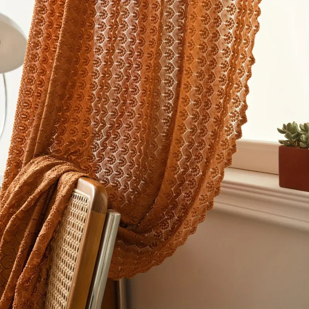 Boho Crochet Window Valance with Amber Hue | Ka-mostore