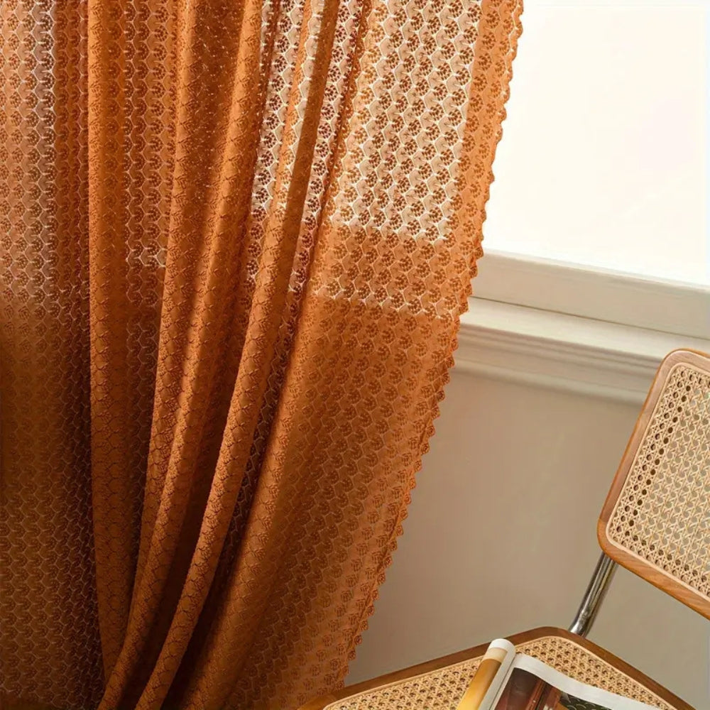 Boho Crochet Window Valance with Amber Hue | Ka-mostore