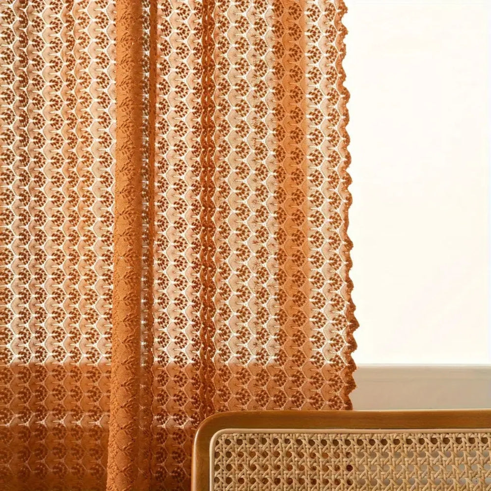 Boho Crochet Window Valance with Amber Hue | Ka-mostore