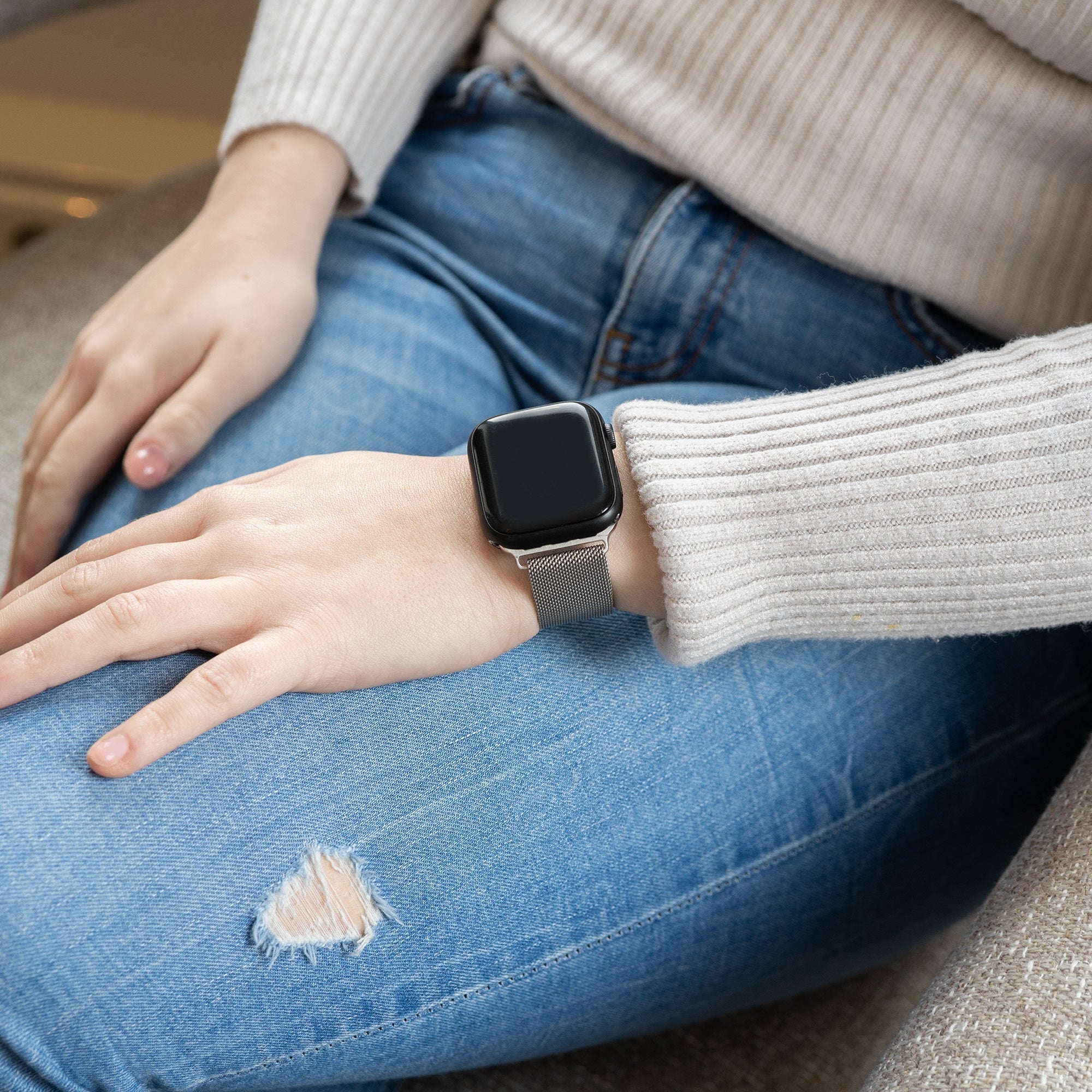 Correa milanesa para Apple Watch — diseño italiano de eslabones plateados