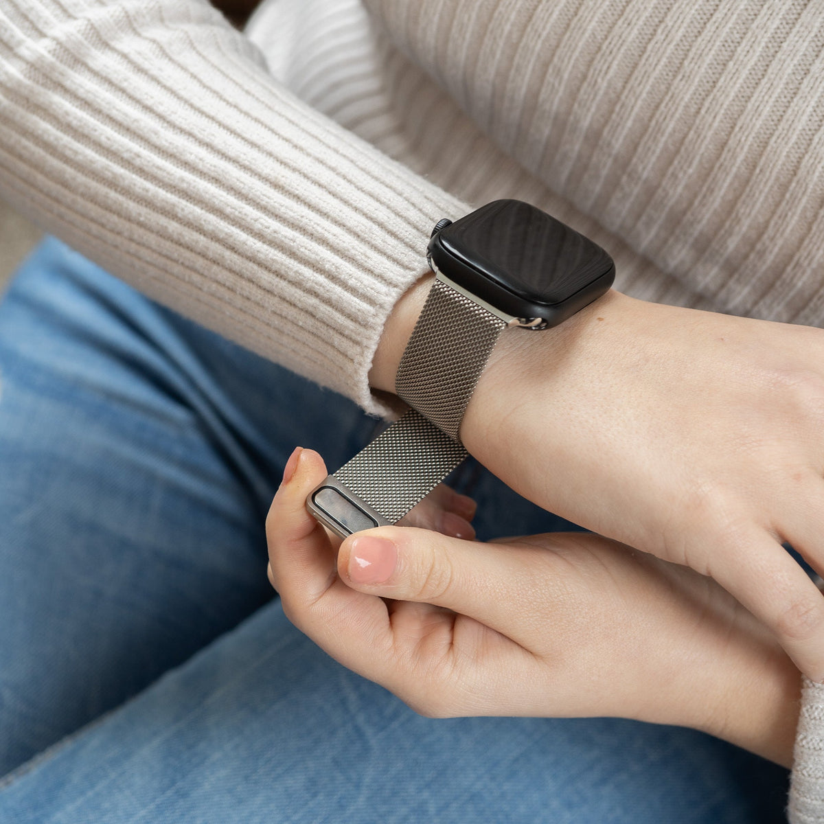 Correa milanesa para Apple Watch — diseño italiano de eslabones plateados