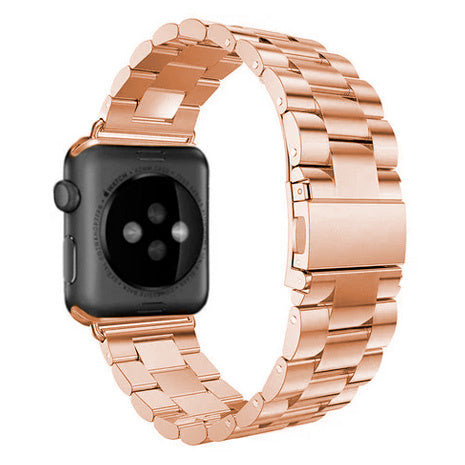 Ocelový řemínek pro Apple Watch v růžově zlaté barvě — zapínání se skládací sponou