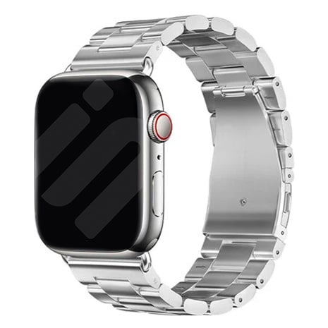 Correa de acero inoxidable plateado para Apple Watch — eslabones entrelazados y cierre plegable