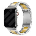 Apple Watch用ステンレススチールストラップ、シルバーとゴールドの連結リンクデザイン