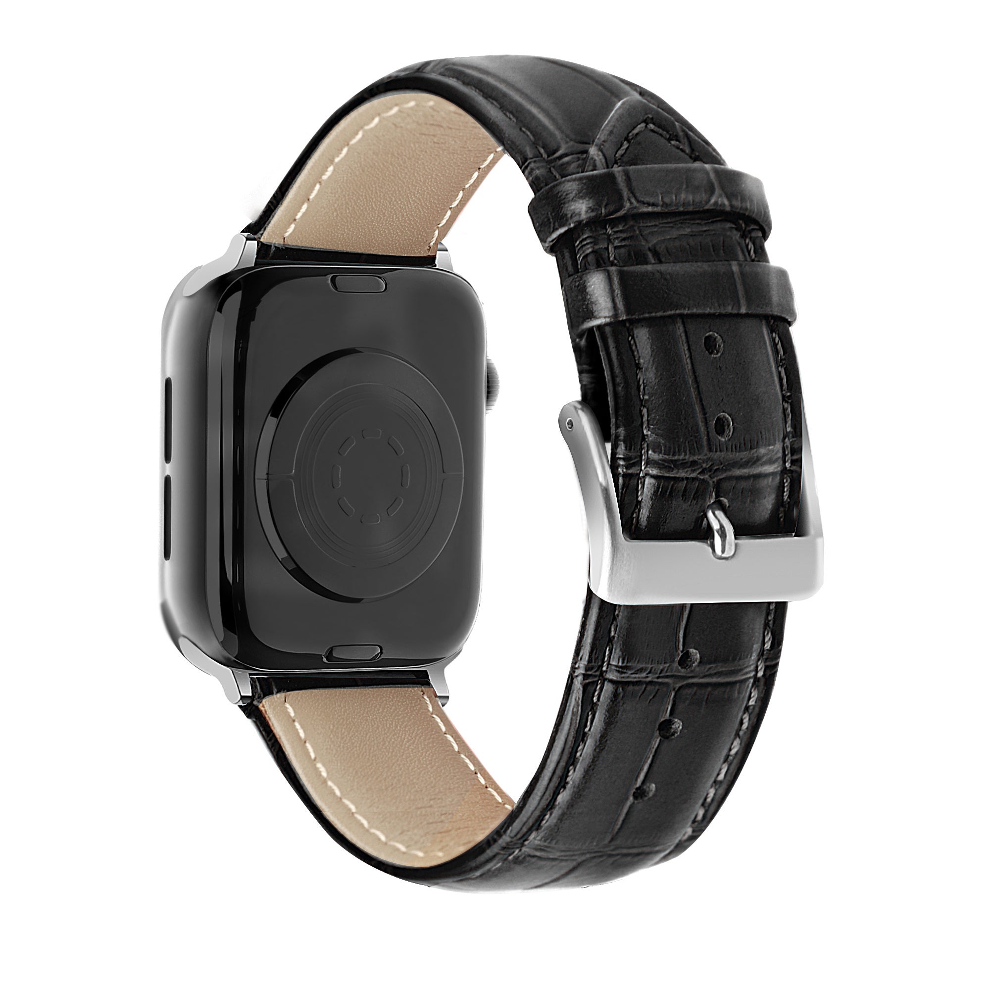 Apple Watch-sort læderrem — krokodillemønster