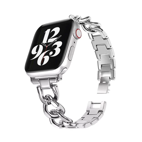 سوار سلسلة فولاذية فضية لساعة Apple Watch — تصميم بوصلات متشابكة