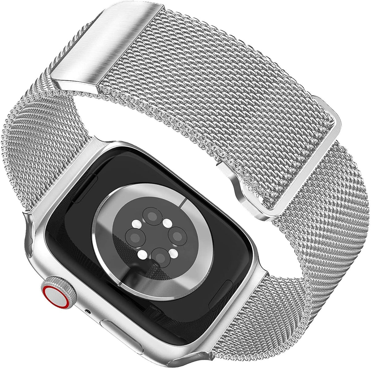 سوار Apple Watch ميلانيزي بلمسة فضية وإغلاق بإبزيم آمن