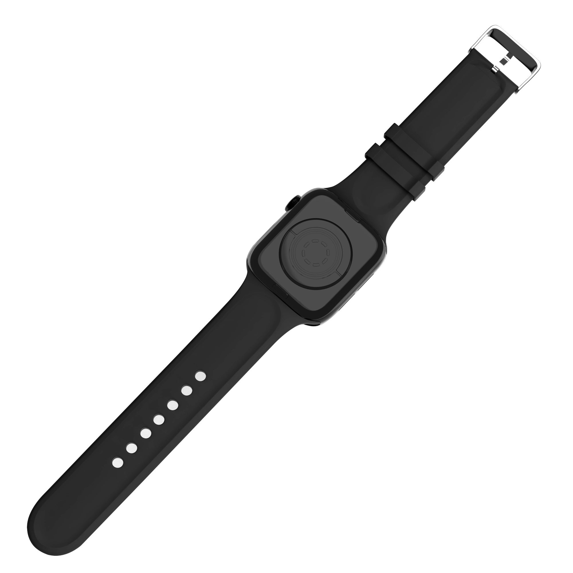 Czarny silikonowy pasek do Apple Watch — bezpieczne zapięcie na regulowaną klamrę