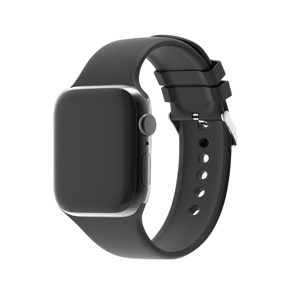 Czarny silikonowy pasek do Apple Watch — bezpieczne zapięcie na regulowaną klamrę