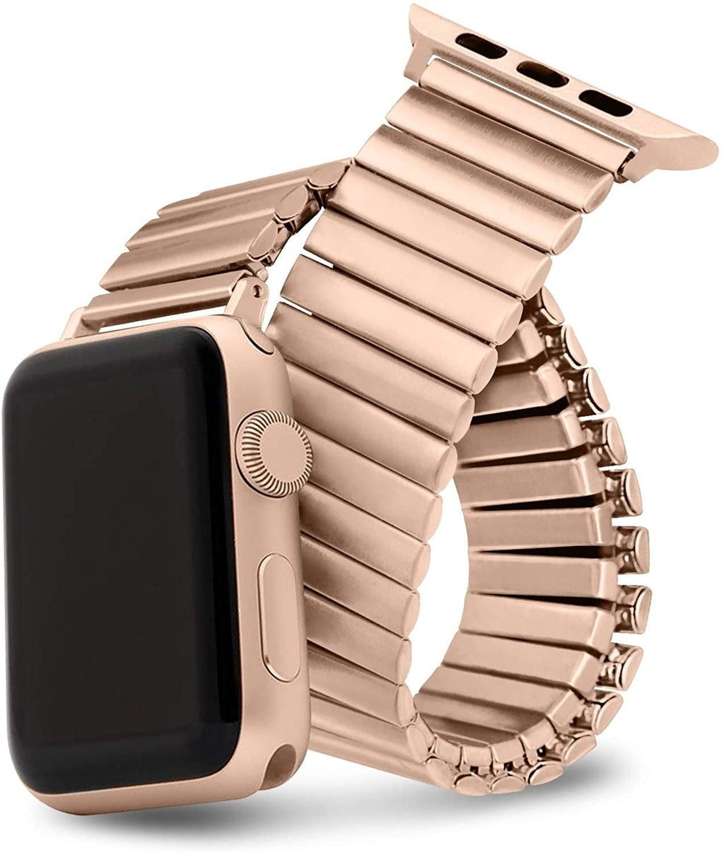 Apple Watch elastische stalen band in roségoud — flexibele pasvorm om eenvoudig om te schuiven
